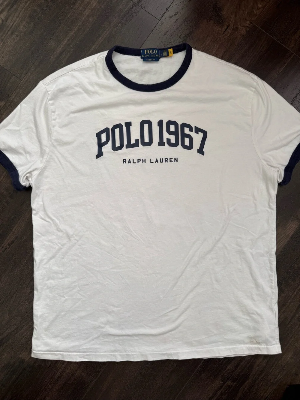 Polo Ralph Lauren 1967 Ringer Tee White Navy Logo T Shirt Men L Classic Fit